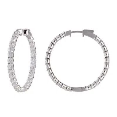 Brilliant Diamond 5 Carat Round Diamond Inside Out Hoop Earrings Set In 14k White Gold In Silver