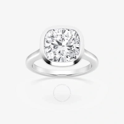 Brilliant Diamond 5 Cttw Cushion-cut Lab Grown Diamond Bezel Set Solitaire Engagement Ring In Platin In White