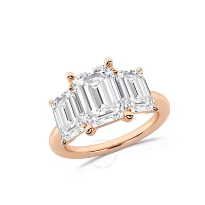 Brilliant Diamond 5.00 Carat Emerald Cut Lab Grown Diamond  3 Stone Engagement Ring For Women 14k Ro In Pink