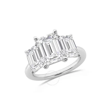 Brilliant Diamond 5.00 Carat Emerald Cut Lab Grown Diamond  3 Stone Engagement Ring For Women 14k Wh