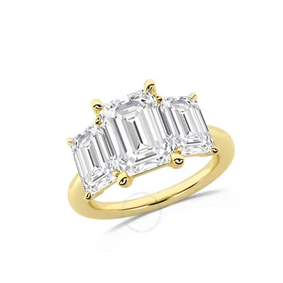 Brilliant Diamond 5.00 Carat Emerald Cut Lab Grown Diamond  3 Stone Engagement Ring For Women 14k Ye In Yellow