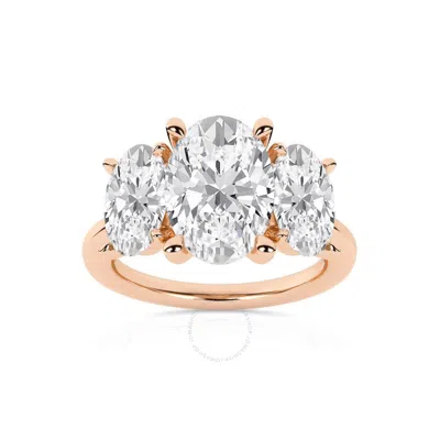 Brilliant Diamond 5.00 Carat Oval Cut Lab Grown Diamond  3 Stone Engagement Ring For Women 14k Rose  In Pink