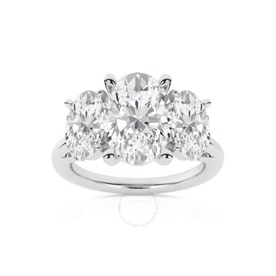 Brilliant Diamond 5.00 Carat Oval Cut Lab Grown Diamond  3 Stone Engagement Ring For Women 14k White