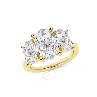 Brilliant Diamond 5.00 Carat Oval Cut Lab Grown Diamond  3 Stone Engagement Ring For Women 14k Yello In Yellow
