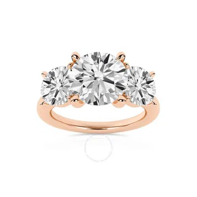 Brilliant Diamond 5.00 Carat Round Cut Lab Grown Diamond  3 Stone Engagement Ring For Women 14k Rose In Pink
