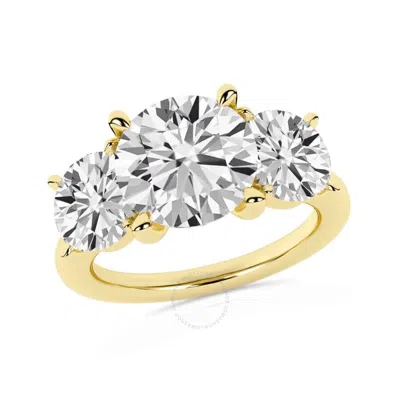 Brilliant Diamond 5.00 Carat Round Cut Lab Grown Diamond  3 Stone Engagement Ring For Women 14k Yell
