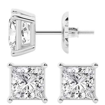 Brilliant Diamond 6 Carat Princess Cut Lab Grown Diamond Stud Earrings In 14k White Gold In Pattern