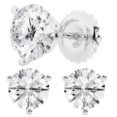 Brilliant Diamond 6 Carat Round Cut Lab Grown Diamond Stud Earrings In 14k White Gold