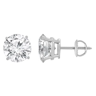 Brilliant Diamond 6.00 Carat Prong Set 14k White Gold Round-cut Lab Grown Diamond Stud Earring (j