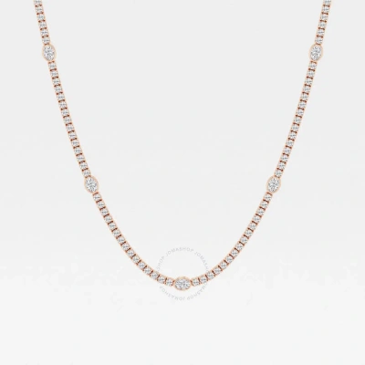Brilliant Diamond 8.60 Cttw 14kt Rose Gold Prong Setting Oval-cut Lab Grown Diamond Tennis Necklace  In White
