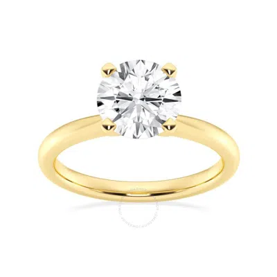 Brilliant Diamond Lab Grown 2 Carat Round Cut Prong Set Solitaire Diamond Engagement Ring For Women  In Yellow