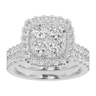 Brilliant Diamond Lab Grown 2 Ctw Diamond Cushion Bridal Set In White