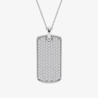 Brilliant Diamond Sterling Silver 1 1/2 Ctw Round Lab Grown Diamond Dog Tag Fashion Pendant Necklace In Metallic