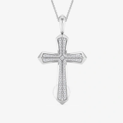 Brilliant Diamond Sterling Silver 1 Ctw Round Lab Grown Diamond Double Row Cross Necklace For Men (f In White