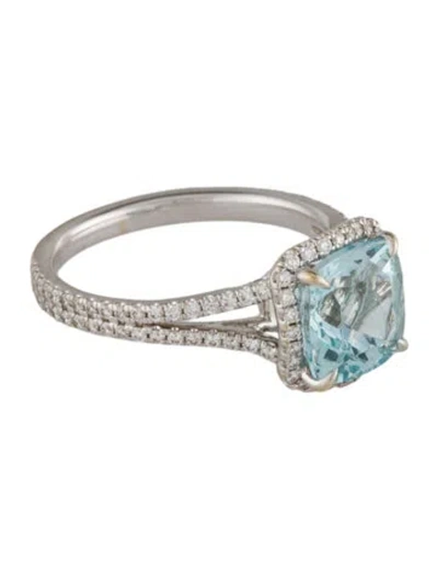 Pre-owned Brilliant Earth 18k Aquamarine & Diamond Cocktail Ring In Multi