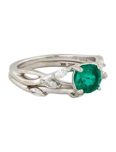 Pre-owned Brilliant Earth 18k Synthetic Emerald & Diamond Willow Wedding Set In Multi