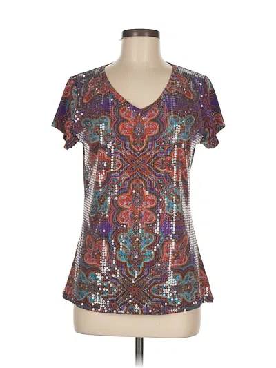 Pre-owned Brina & Em Short Sleeve Top Brown V Neck Tops