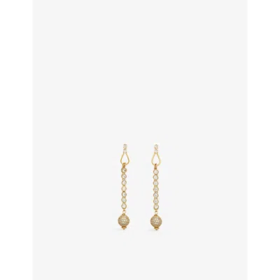 Brinker And Eliza Womens After Party 24ct Antique Yellow-gold Plated Brass And Crystal Drop Earrings