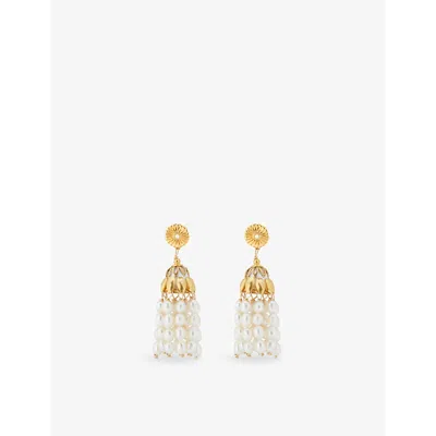 Brinker And Eliza Womens Briar 24ct Antique Yellow-gold Plated Brass And Freshwater-pearl Drop Earrings