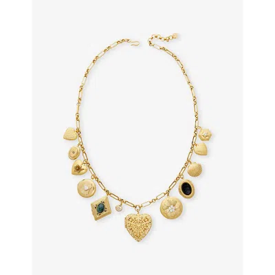 Brinker And Eliza Womens Keepsake 24ct Antique Yellow-gold Plated Brass And Gemstone Locket Necklace