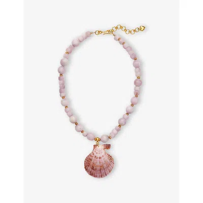 Brinker & Eliza Womens Kunzite/shell Bora Bora Brass, Kunzite And Pecten Shell Necklace