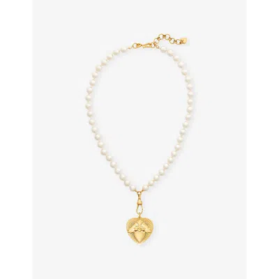 Brinker And Eliza Womens  Wonder Antique 24ct Yellow-gold Plated Brass And Glass-pearl Pendant Neckla In Pearl/gold