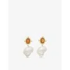 Brinker & Eliza Womens Smoky Quartz/shell Adella Stainless-steel, Quartz, Freshwater-pearl And Shell Earrings