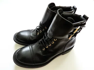 Pre-owned Brioni $1650  Black Leather Combat Hiking Motorcycle Boots 11 Us 44 Euro 10 Uk