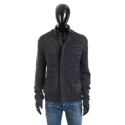 Pre-owned Brioni 1850$ Cardigan - Gray Melange Wool, Leather Details, Zip Up & Buttons