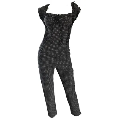 Pre-owned Brioni 1990s Black And White Flower Print Vintage 90s Cropped Corset Jumpsuit