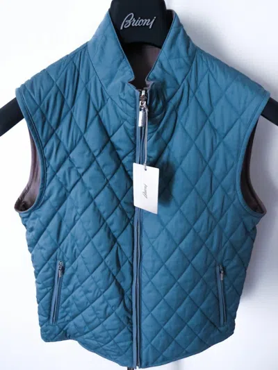 Pre-owned Brioni $2150  Reversible Quilted Vest Gilet With Leather Trim Size 50 Euro Medium In Multicolor