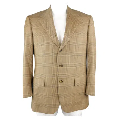 Pre-owned Brioni 40 Regular Gold Navy Plaid Wool Sport Coat In Blue