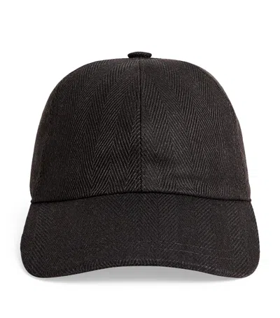 Brioni Alpaca Herringbone Baseball Cap In Black