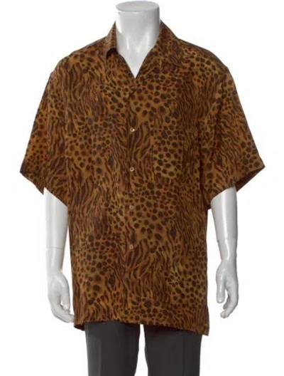 Pre-owned Brioni Animal Print Short Sleeve Shirt In Brown