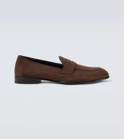 Brioni Appia Leather Penny Loafers In Brown