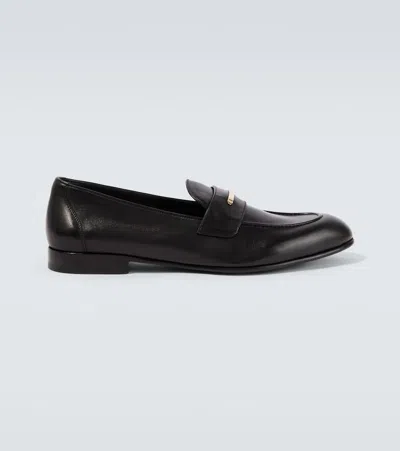 Brioni Appia Leather Penny Loafers In Black