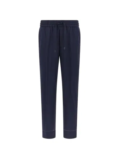 Brioni Wool Straight Leg Trousers In Blue
