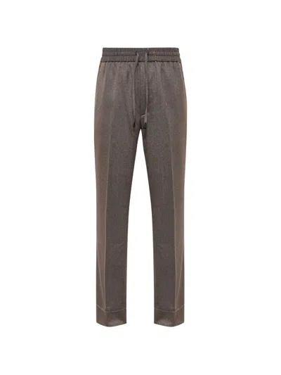 Brioni Asolo Drawstring Wool Trousers In Brown