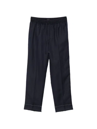 Brioni Asolo Linen And Wool Trousers In Blue