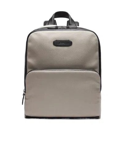 Brioni Beige And Black Ribbed Canvas Via Veneto Backpack In Gray