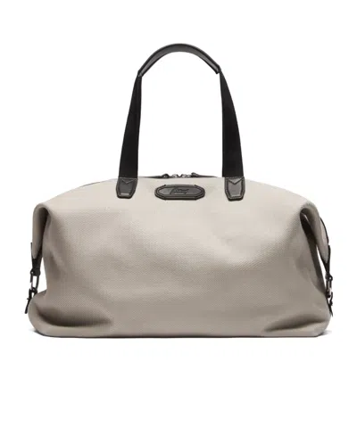 Brioni Beige And Black Ribbed Canvas Via Veneto Duffle Bag In Silver