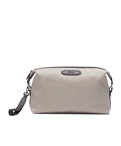 Brioni Beige And Black Ribbed Canvas Via Veneto Pouch In Brown