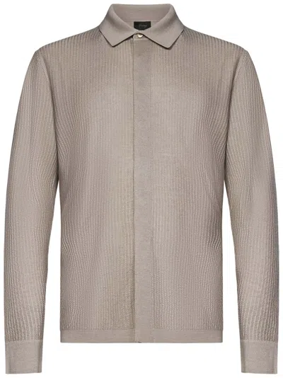 Brioni Beige Cashmere-silk Jacquard Shirt With Striped Texture