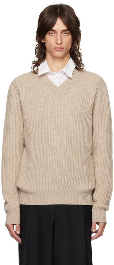 Brioni Beige Cashmere V-neck Sweater In 9700 Beige