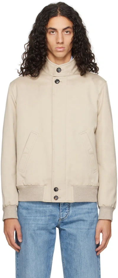 Brioni Beige Cotton Bomber Jacket In 9700 Beige