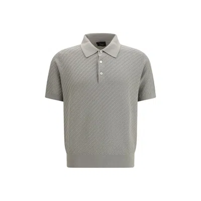Brioni Polo Shirt With Woven Pattern In Gray