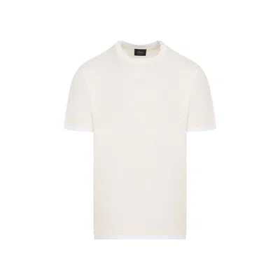 Brioni Navy Cotton T-shirt For Men In White