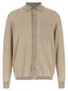 Brioni Knit Shirt With Chest Pocket And Ribbed Finish In Beige