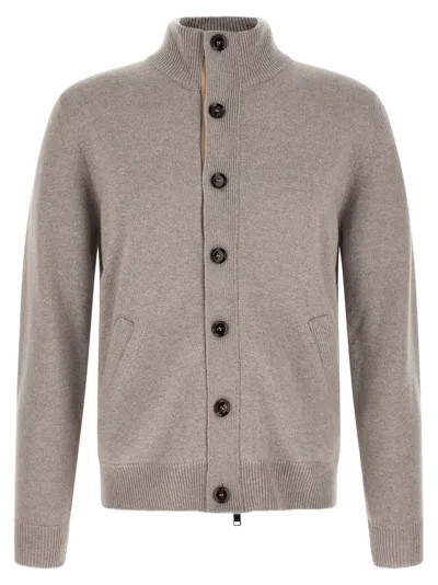Brioni Beige Solid Mandarin Collar Sweater In Neutral
