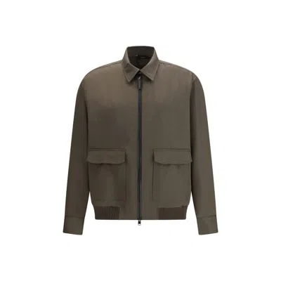 Brioni Bicolor Wool Full-length Jacket In Gray